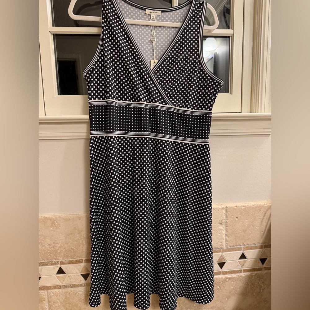 Max Studio Black and White Dotted Midi Dress